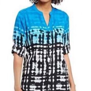 Peter Nygard Blue and Black Button-Up Shirt size large